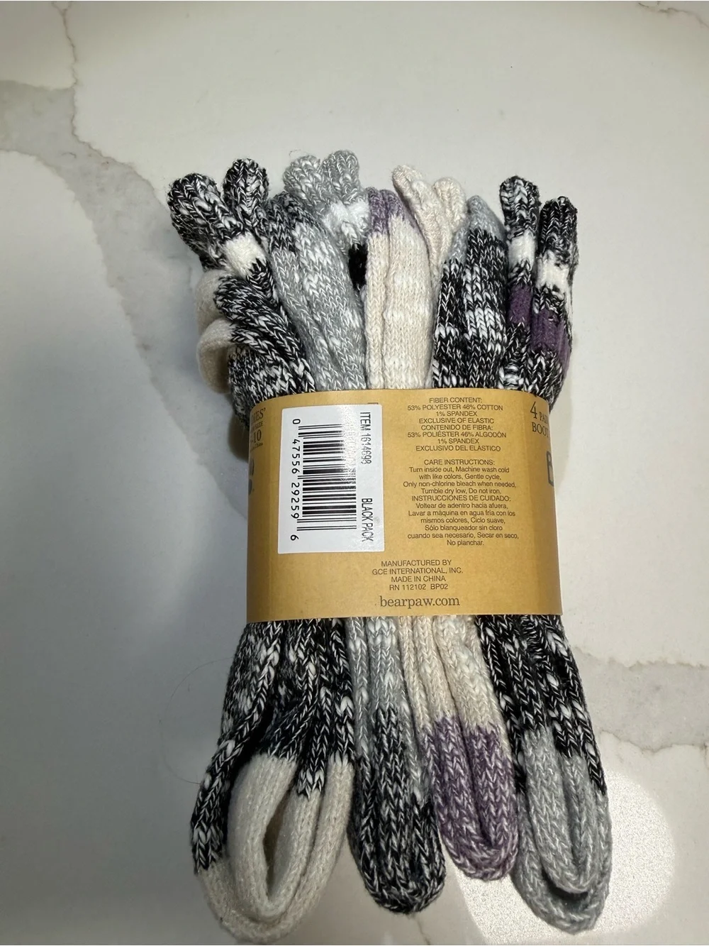 BearPaw Ladies' Boot Socks in Gray with Purple Accents - 4 Pair